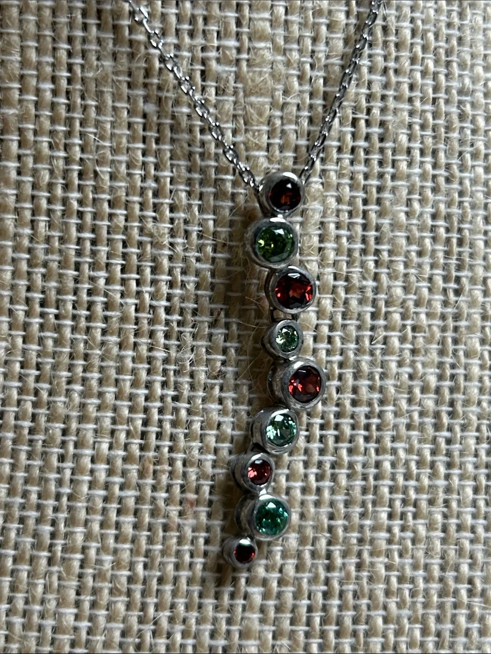 Sterling Silver Red and Green Gemstone zirconia Pendant Necklace